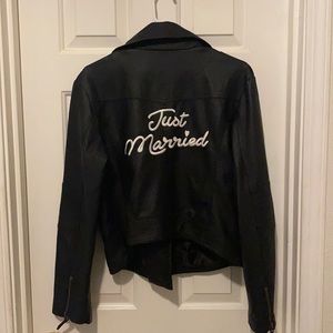 NWOT vegan leather “just married” Moto jacket